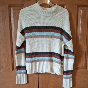 SO Women's Striped Cowl Neck Sweater - Cream, Brown, Blue